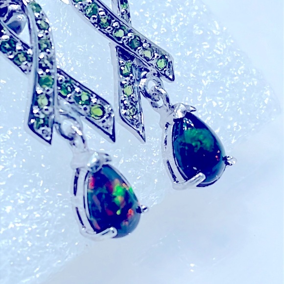 Jewelry - Black Opal Emerald 14KGP Ribbon Earrings